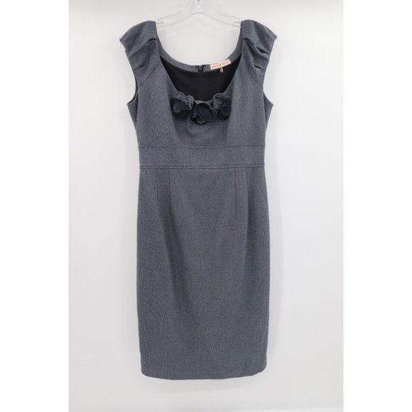 Rebecca Taylor Women's Size 6 Back Zip Cap Sleeve Floral Neck Sheath Dress Gray - Picture 1 of 14